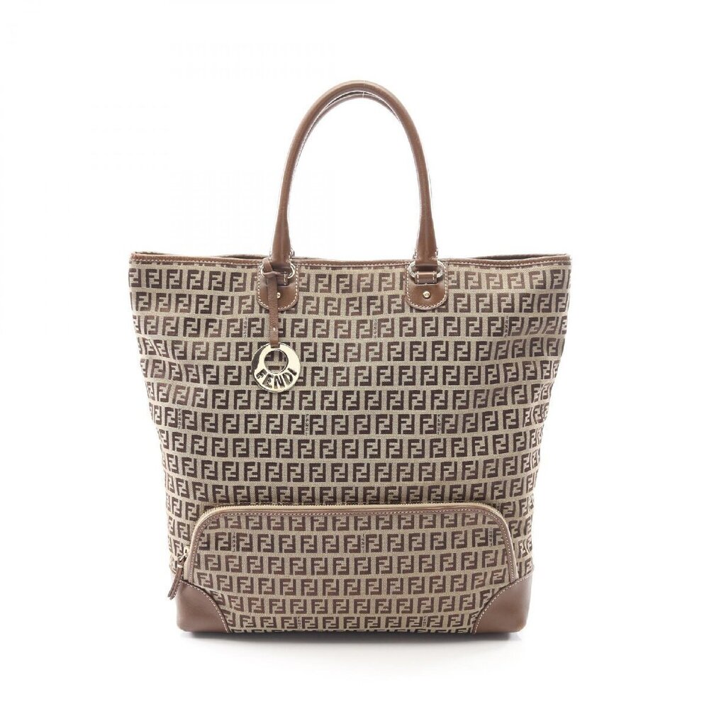 Fendi Tote Zucchino Bag Canvas Beige Tan